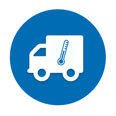 Icon of a delivery truck with a thermometer symbol on its side, indicating temperature control.